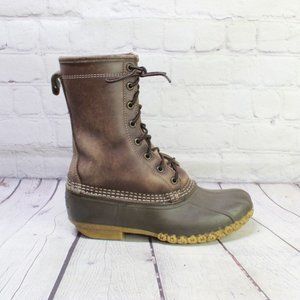 LL Bean 10" Brown Leather Shearling Lined Waterproof Duck Boots Size 8 M
